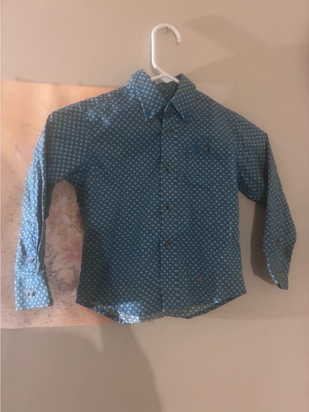Boys' Blue Wrangler Printed Button-Down Shirt - Classic Long Sleeve